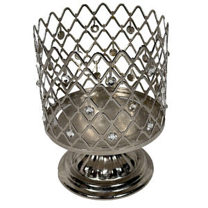 Bath & Body Works Crystal Rhinestone Pedestal Silver Three Wick Candle Holder